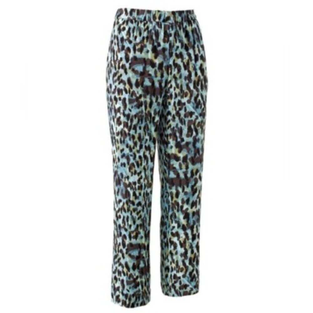 Chico’s Animal Luster Drape Wide-Leg Pants Women’s Size M Pull On Elastic Waist